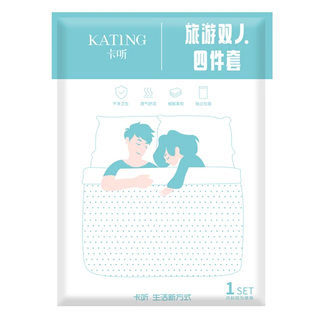 Disposable Waterproof Fitted Bed Sheet Set Cotton Fabric Travel Hotel King Size Bed Sheet with 2 Pillowcase