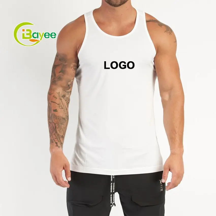 Custom Men Sleeveless Cotton White Singlet Athletic Workout Fitness Muscle Stringer Tank Tops Travel Gym Skin Tight Vest