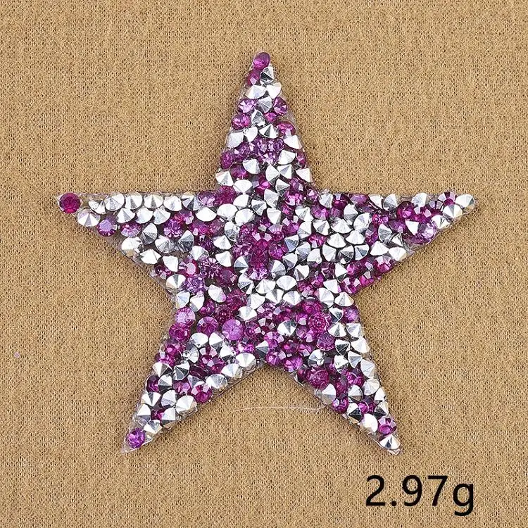Wholesale iron on 6 cm sparkle crystal glass rhinestones patches multi colour bling hotfix star shaped rhinestone patch for bag
