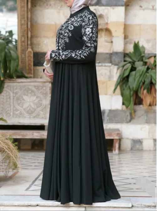 Plus Size Hot Design Ladies Yiwu New Style Turkish Long Sleeve Loose Maxi Printed Abaya Women Muslim Dress