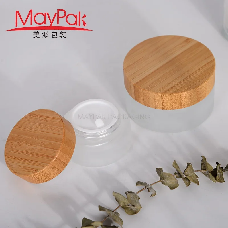 5g 15g 30g 50g 100g bamboo packaging empty cosmetic glass jars manufacturer glass jar with bamboo lid