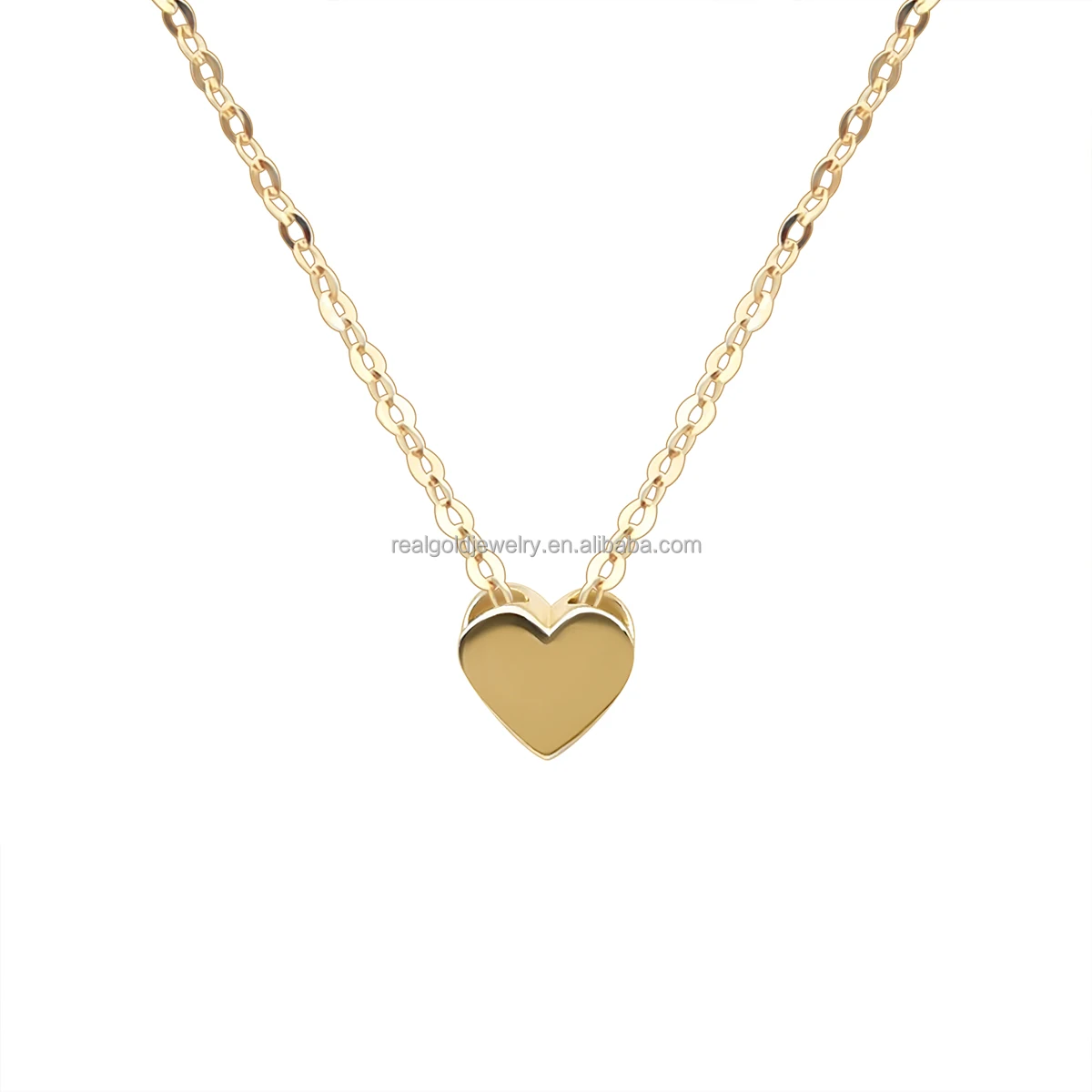 Minimalism Design Real 18K/ 14K/ 9K Gold Heart Pendant Necklace High Polished Simplify Heart Necklace for Girls