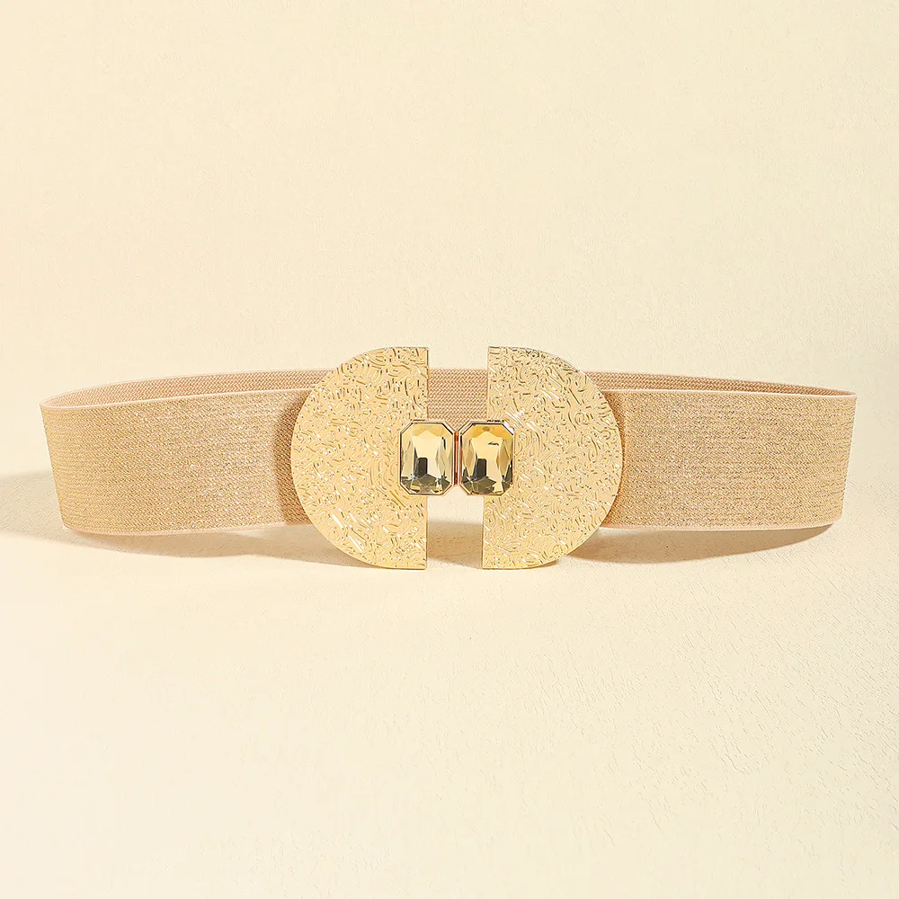 New elastic waistband pair of buckle beaded shiny retro exaggerated gemstone heavy belt with suit coat braided belt