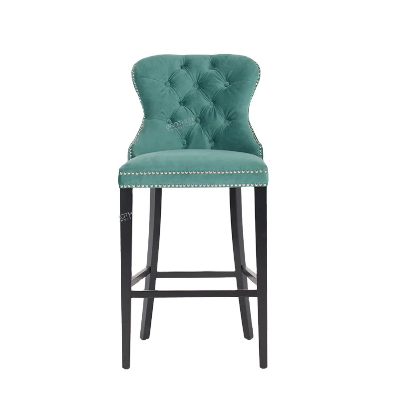 Wholesale market in mumbai Elegant Fabric bar chairs with backs green velvet high chair