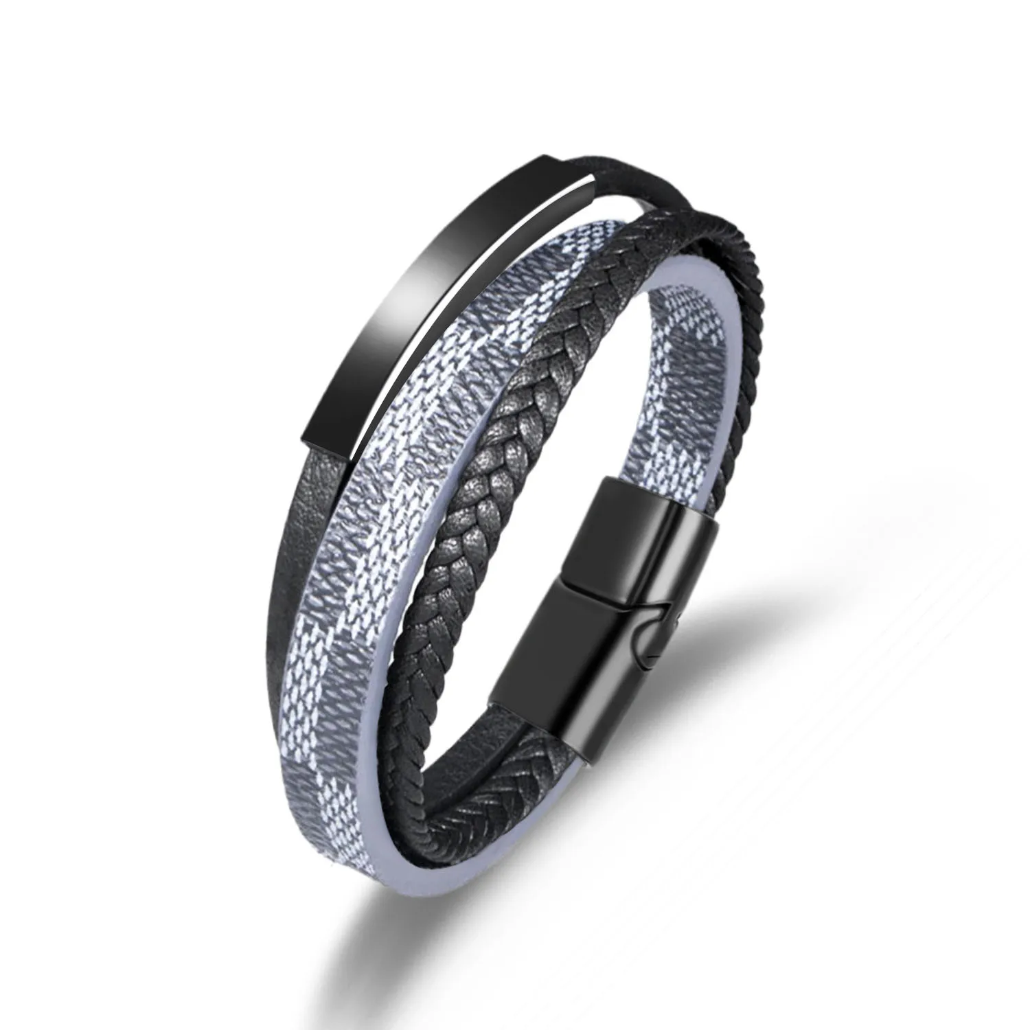 Pulsera Fashion Customizable Men Leather Bracelets Multilayer Black Brown Custom Bracelet Jewelry