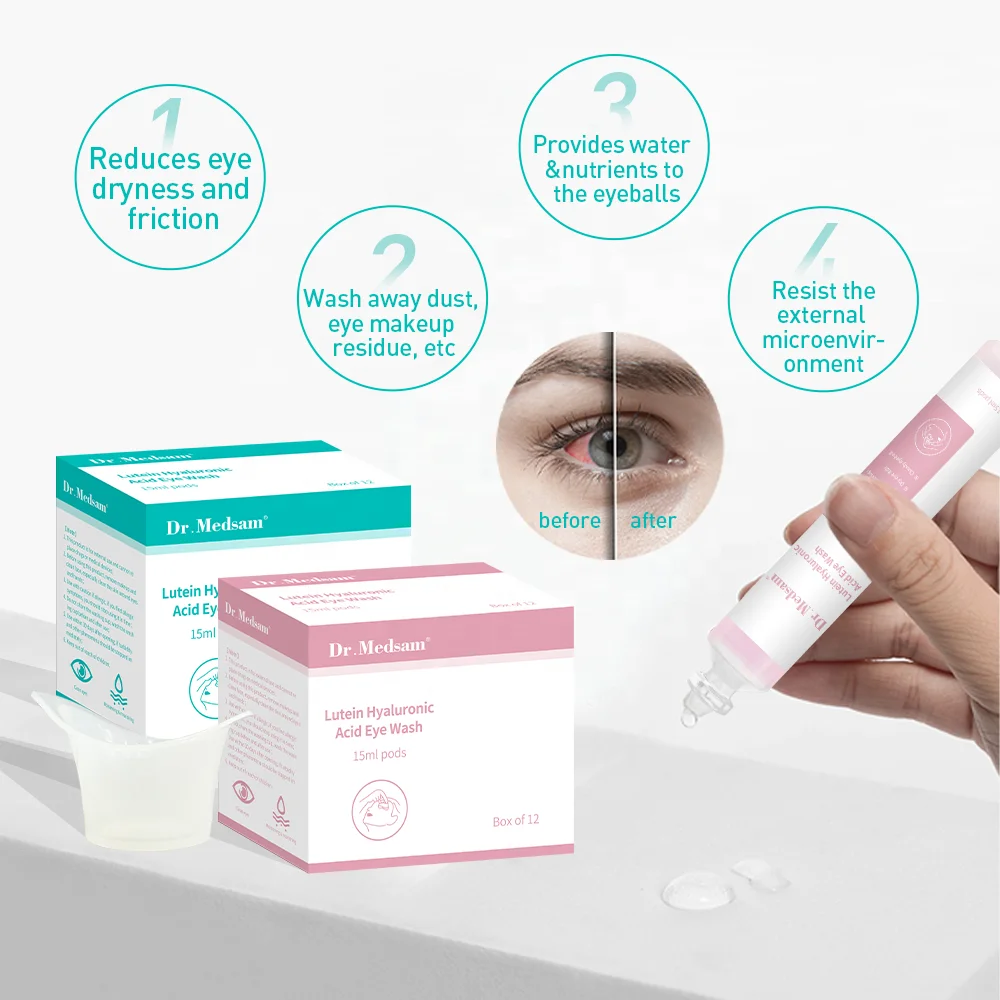 Lutein Hyaluronic Acid eye wash solution liquid portable 15ml,included eyewash cup,clean eyes and wound,relieve dry itchy eyes