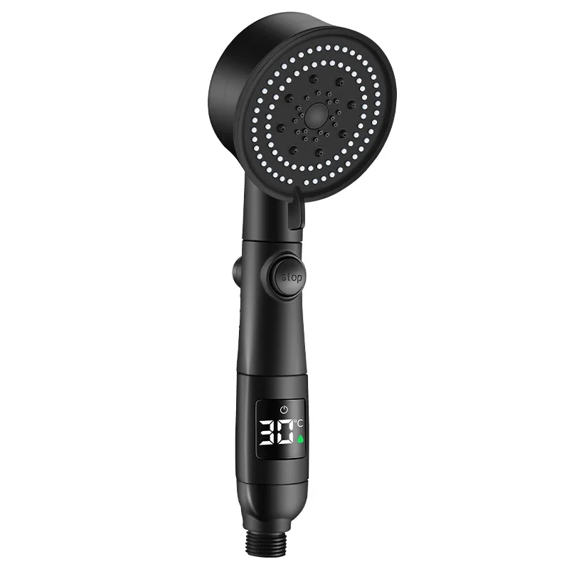 New Digital Display Filter Handheld Showerhead Turbo Fan Hand Shower 5 Functions