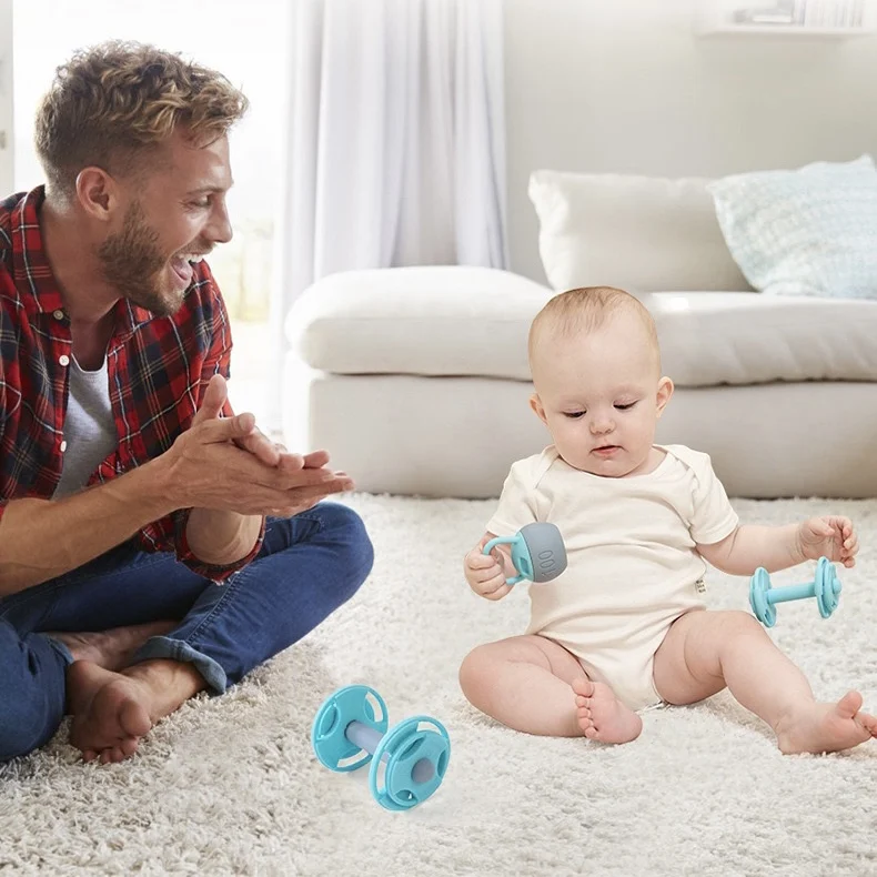 Unisex Food Grade Silicone Cute Teether Fitness Equipment Shaped Soft BPA-Free Chewable Toy for Baby