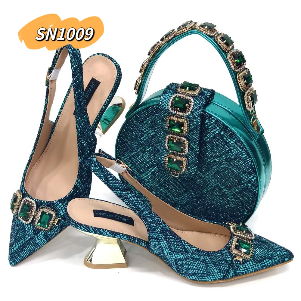 2024 african matching shoes and bags high heel italian bag set small orders high quality rhinestone ladies wedding guangzhou