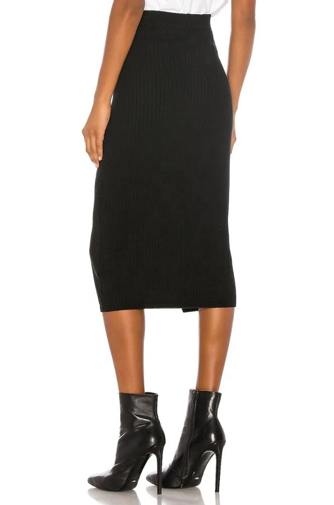 Spring autumn banded waist skirt women black sexy midi stretch knitted skirt