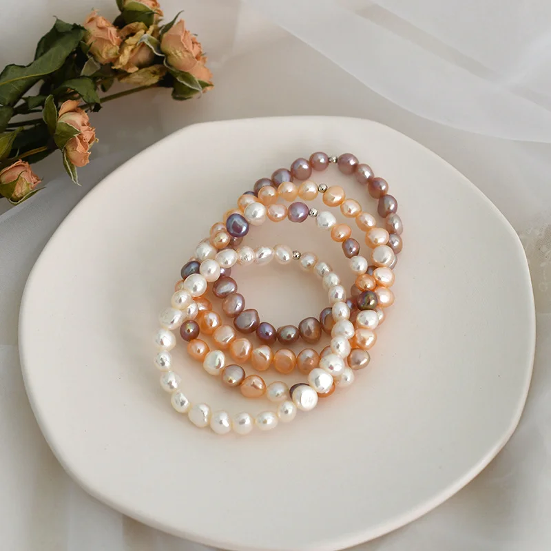 Retro Fashion Pearl Fresh Water Pearl Profiled Bracelet Mixed Color Pearl Bracelet Female