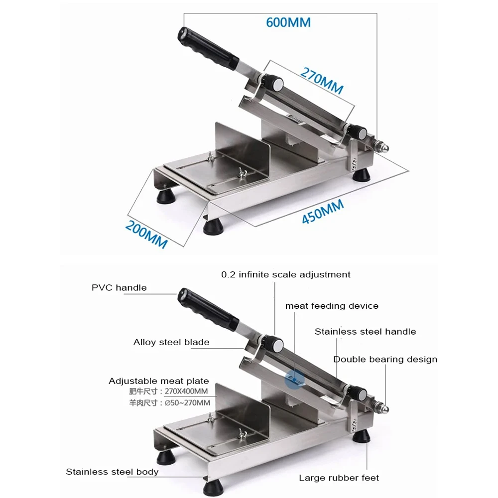 XEOLEO Commercial Manual Meat Slicer Small Stainless Steel Frozen Meat Slicing Household Hand Vegetable Potato Cutting Machine