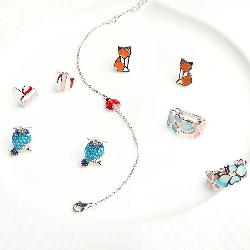 Fashion wholesale New Stud earrings silver cute animal enamel earring handcraft design jewelry for girl and kid party gift