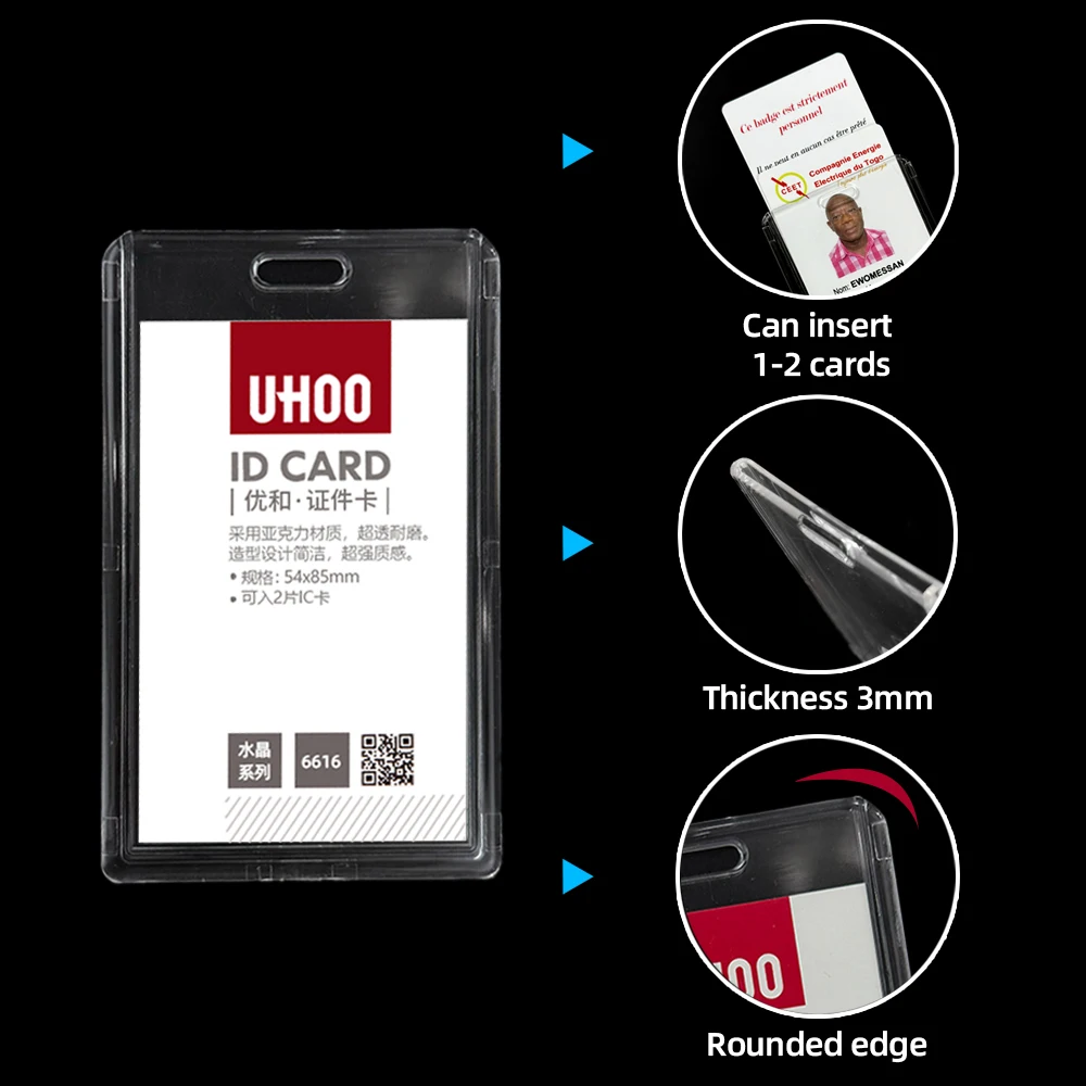 UHOO 6616 Convenient Organization Name Badge Lanyard Holder PVC Acrylic ID Card Cover ABS PP Material Badge Holder Accessories