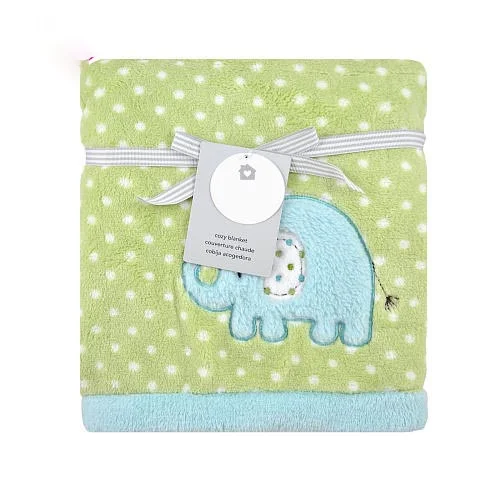 Elephant Bear Clever Embroidery Design Mix Dot Printed Baby Products Bright Color Coral Fleece Baby Blanket Use As Seen Tv