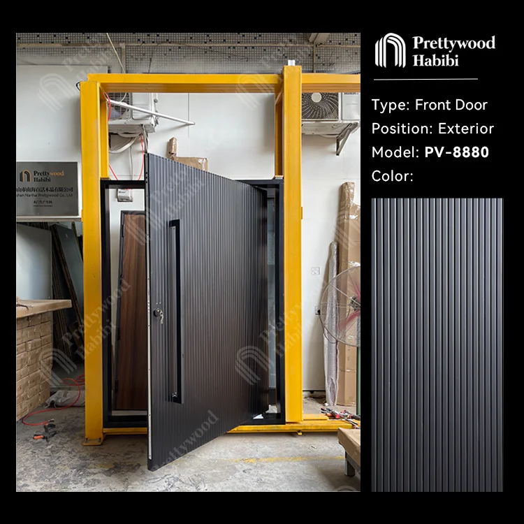 Residential Modernized Vertical Slats Design Oversize Heavy Duty Hinge Main Entrance Door Solid Wooden Exterior Front Entry Door