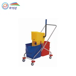 Hotel Cleaning Tools 60L Down Press Double Bucket Cleaning Trolley With Mop Wringer