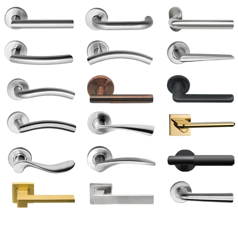 Wooden Door Handle Mute Stainless Steel Handle Lock Modern Entrance Door Pull Handle Mortise Door Lock Set Hardware
