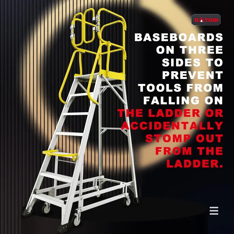Aluminium Alloy Ladders And Scaffolding Warehouse Safety Rolling Mobile Work Platform Ladder With Handrails