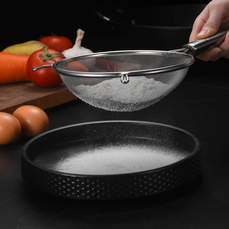 High Quality Stainless Steel Kitchen food strainer and colander Fine Mesh Strainer Set With Handle Liquid Mesh Big Wire Straine