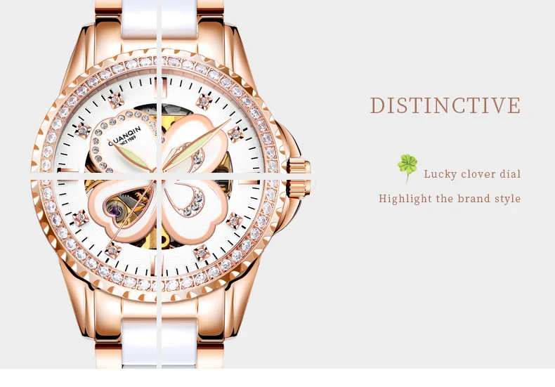GUANQIN Brand Custom Logo Beautiful Design of Women  Ceramic Strap Automatic Mechanical Smart Watch