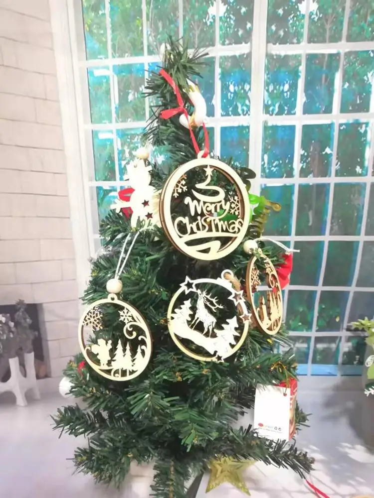 Custom Laser Cut Wooden Two Layers Christmas Ornaments UV Printing Hanging Plaques for Ornament Holiday Decoration