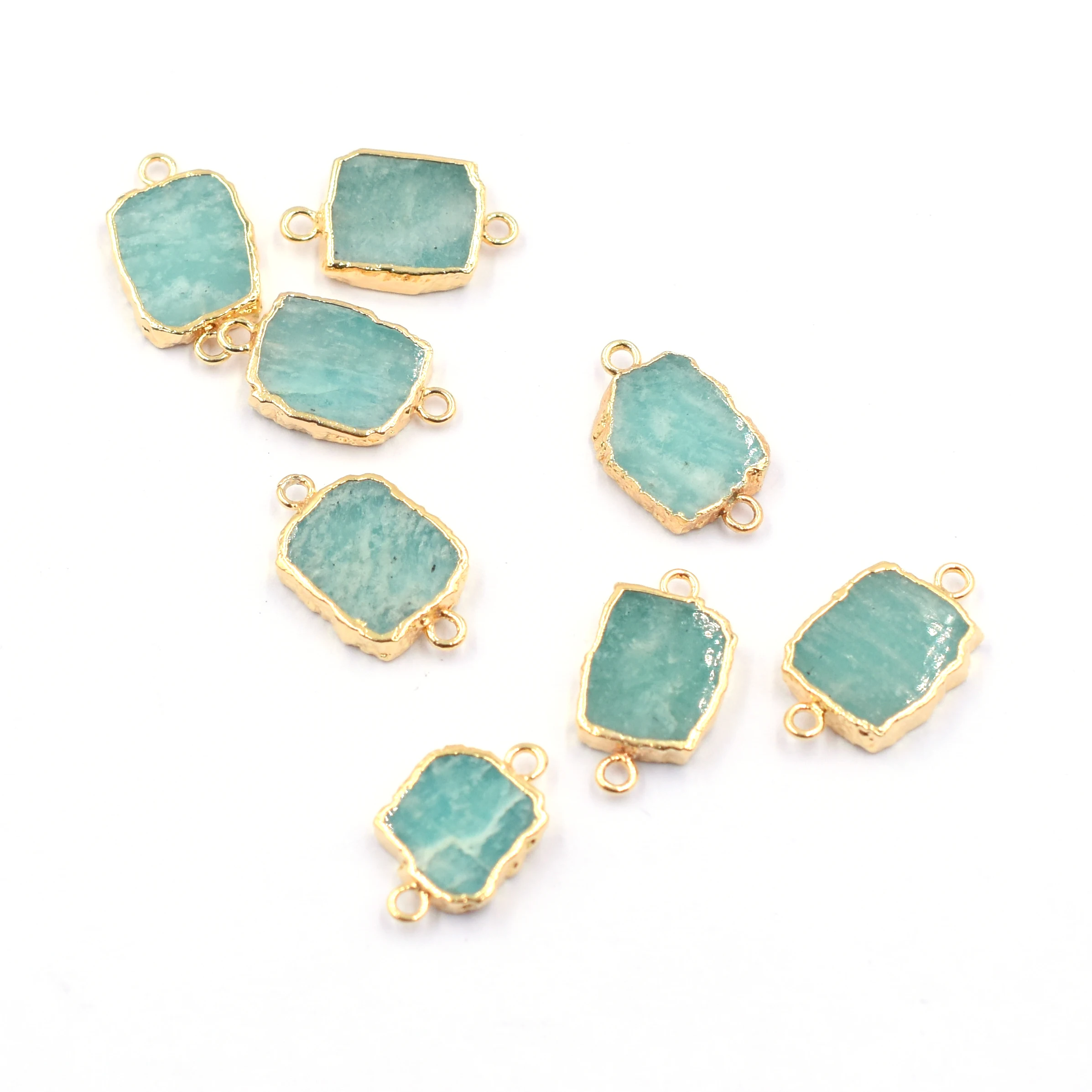 Amazonite 19 To 21 MM With Bail Rectangle Shape Gold Plated Connector