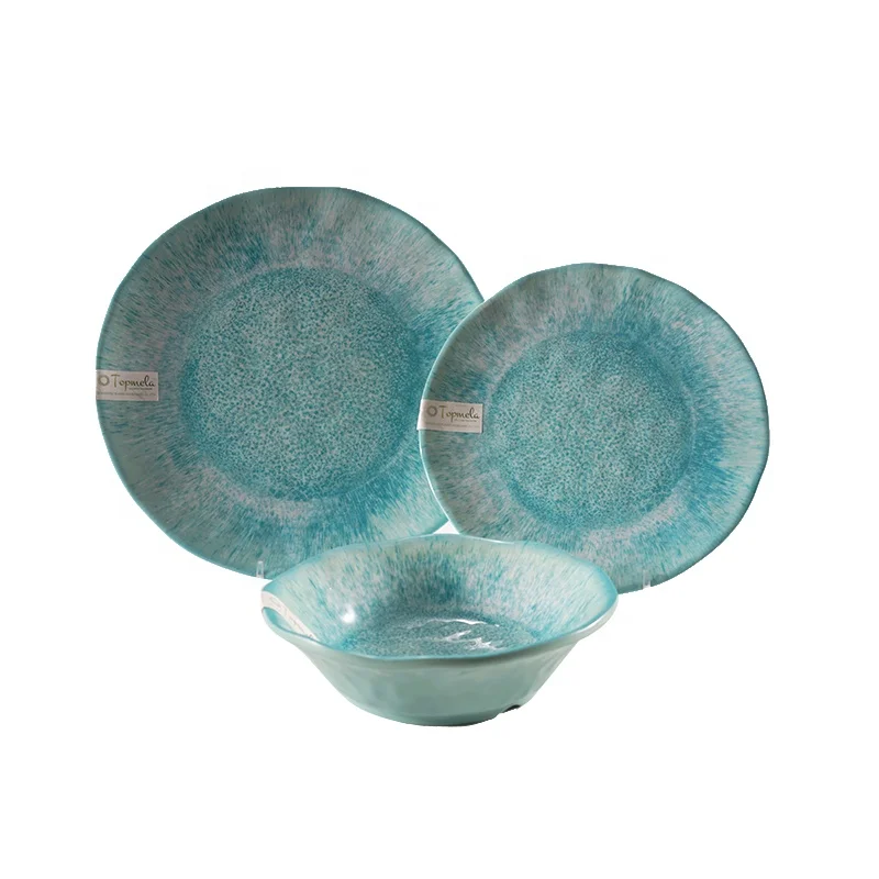 Rustic Collocation Wholesale  Blue White Orange Light Green Ink Painting Salad Bowl Melamine Tableware
