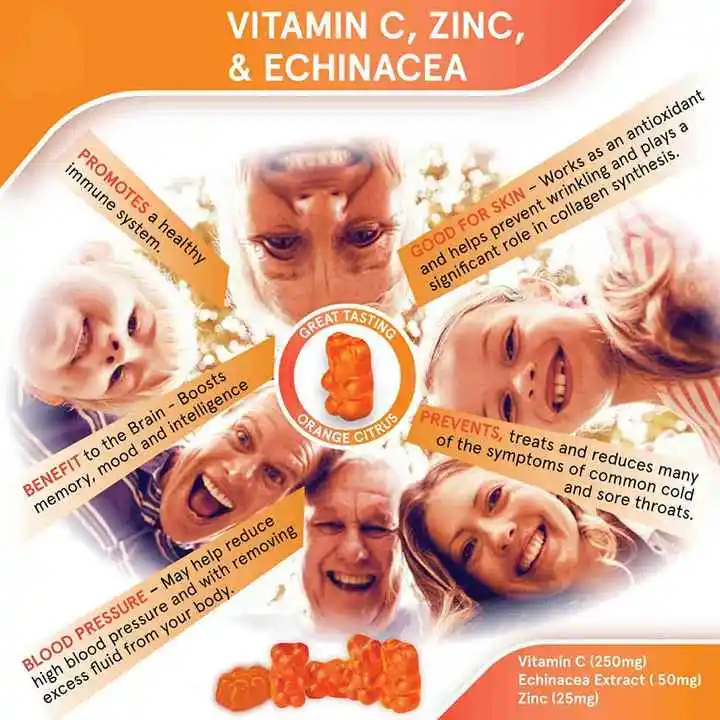 Food Grade Vegan Vitamin C Gummies Multivitamin Natural No-GMO Herb Extract Supplement Wild Cultivated Immune Support Can