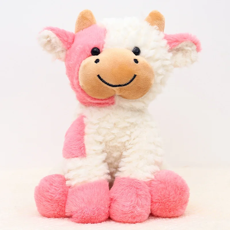 Brown Pink Purple Black White Plush Farm Animal Cow Stuffed Toys for Boys Girls