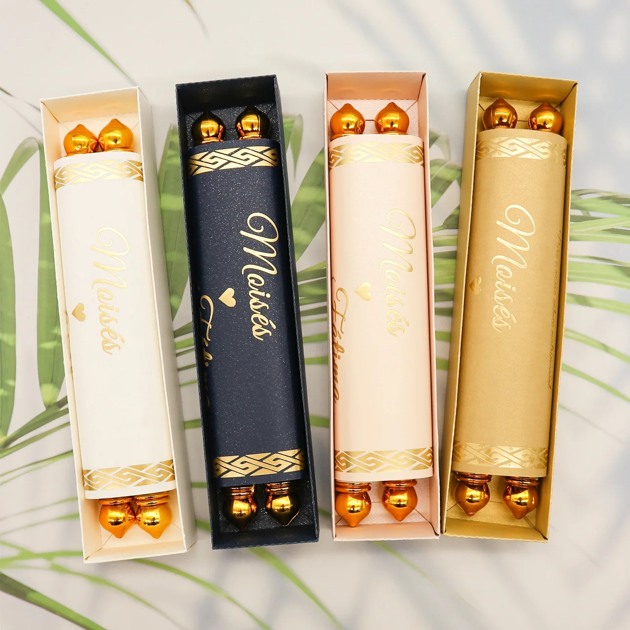 Unique Personalized Gold Foil Stamping Engagement Book Paper Scroll Rolling Wedding Invitation Cards With Envelope