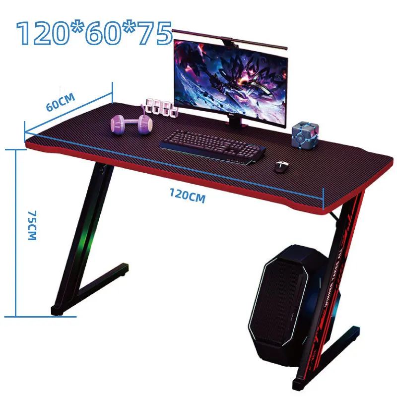 Discount LED Light Black Computer Desk Gaming Table Gamer Desk With Carbon Fiber Gaming Table For Sale