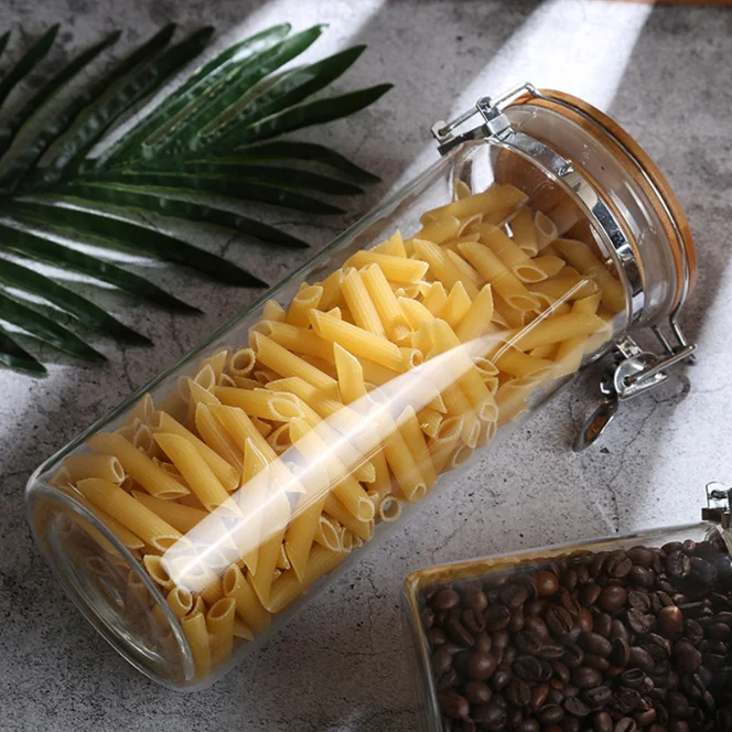 NEWRAY High Borosilicate Food Containers with Airtight Clamp Lids for Pasta Cookies Nuts Coffee Beans Cereal for Kitchen