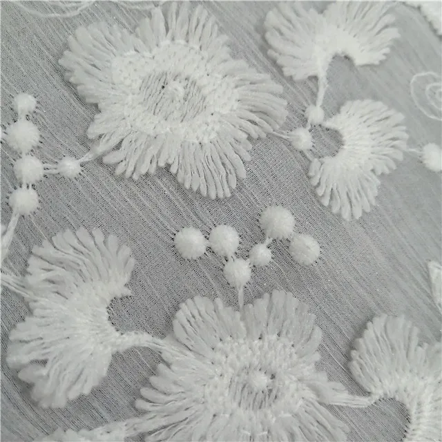 New design soft touch poly chiffon yoryu 3D flower embroidery fabric