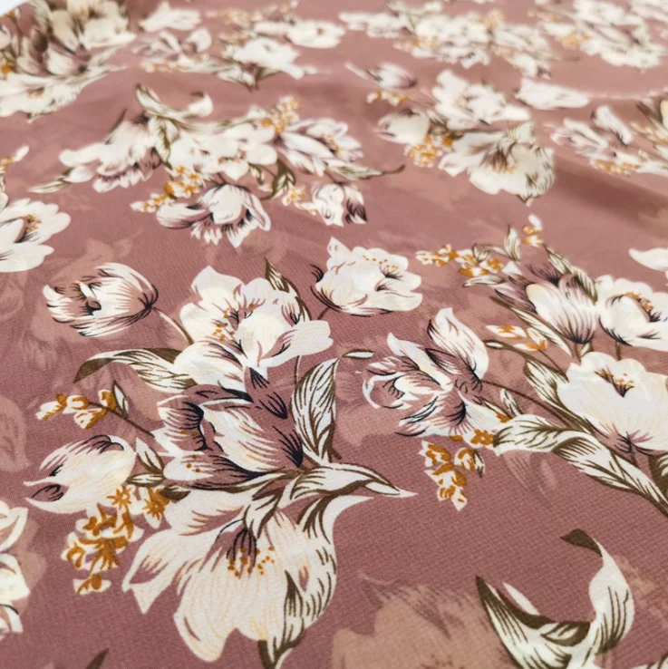 
Тканая Полиэстеровая ткань с переработанным шифоновым цветочным принтом 