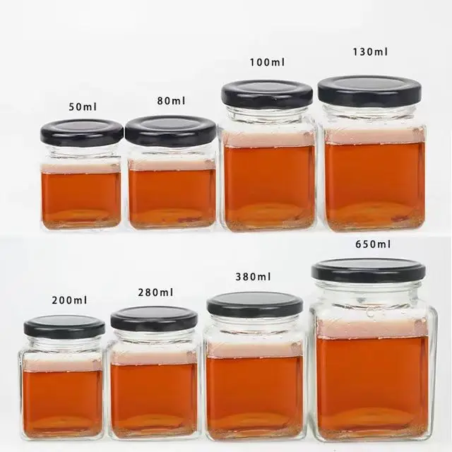 Wholesale 45ml 180ml 280ml Hexagon Storage Glass Jar with Lid Hexagonal Glass Bottle  for Food Honey Jam Hot Chili Sauce