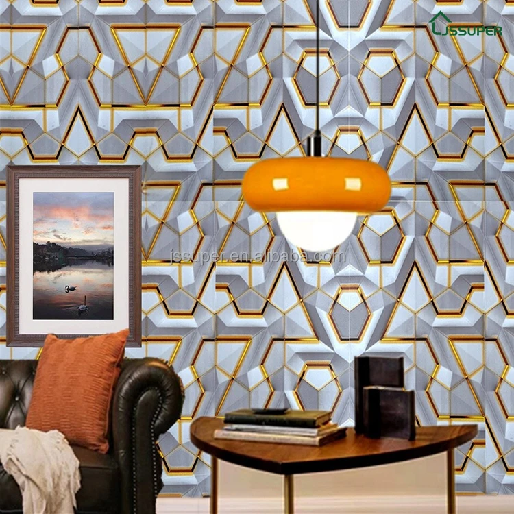 Modern PVC Three Dimensional Geometry Creative Self Adhesive Wallpaper KTV Restaurant Bedroom Background