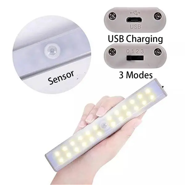 LED Closet Light  Newest 20LEDs Dimmer USB Rechargeable Motion Sensor Light Under Cabinet Lighting