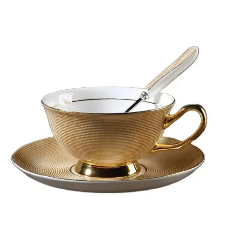 Europe 200ml Gold Luxury Tea Cup Saucer Spoon Set Noble ceramic gold rim coffee cup saucer