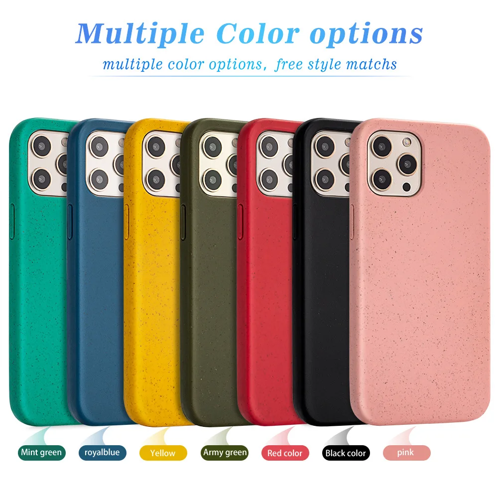 2022 Eco Friendly Organic Wheat Straw Tpu Fiber Hybrid Biodegradable Phone Case For Iphone X Xs 11 12 13 Pro Max Mobile Cover