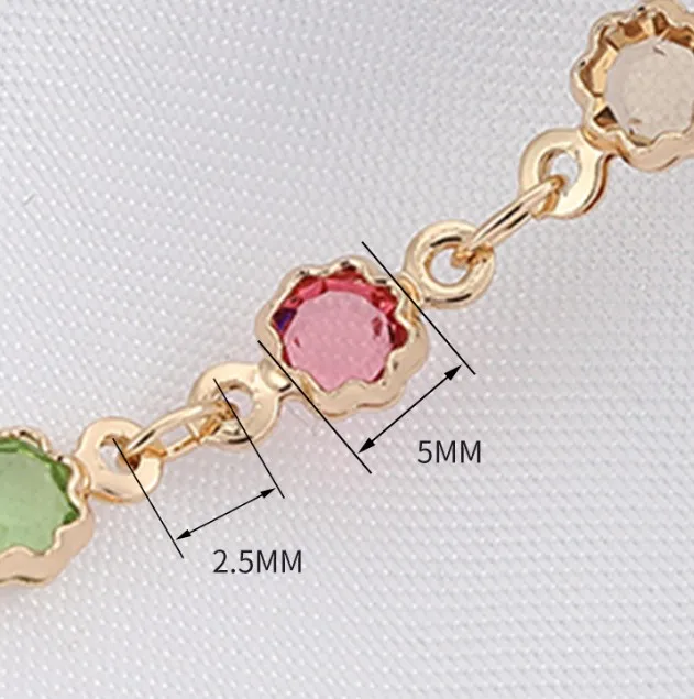 NANA 14k gold plated brass fashon design 2.5mm chain with 5mm colorful crystal beads,jewelry findings