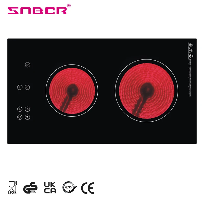 Chinese Manufacturer 2 Cookers 3000W Black Crystal Glass Panel Heater Electric Induction Infrared Cooker