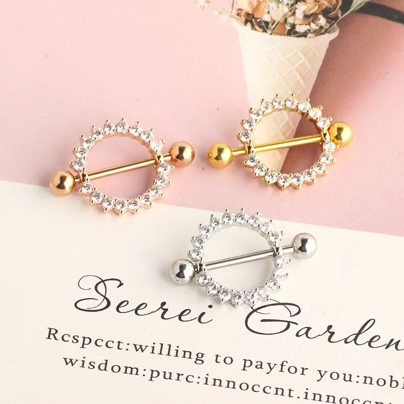 2023 New 14G Sexy Stainless Steel Silver Gold Nipple Barbell Zircon Women Body Piercing Jewelry Nipple Ring
