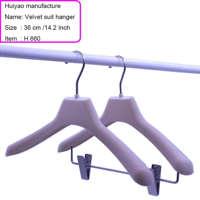 wholesale wide shoulder velvet flocked anti-slip jacket cloth hanger plastic suit hanger for winter coat clothes