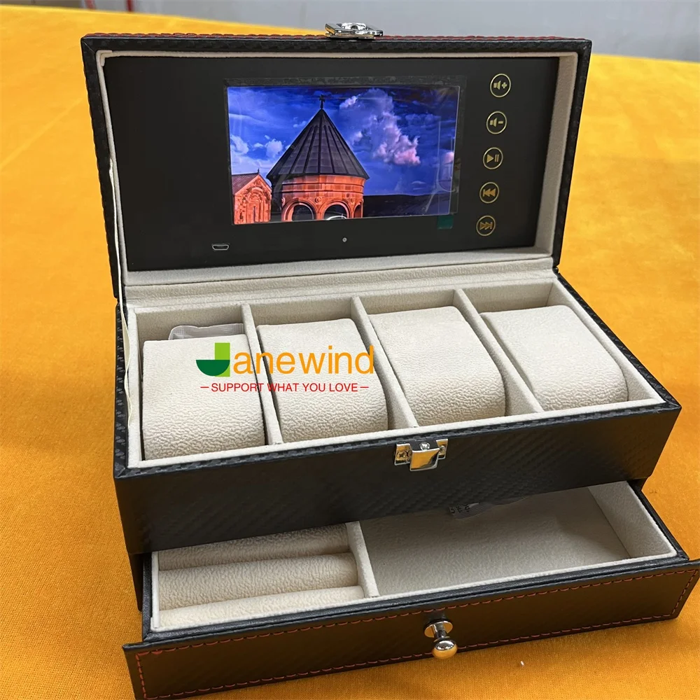 Luxury Wedding Jewelry Video Box Manufacturer Packaging Lcd Video Gift Box 5inch Italian Wood Watch Boxes With MP4 Video Player