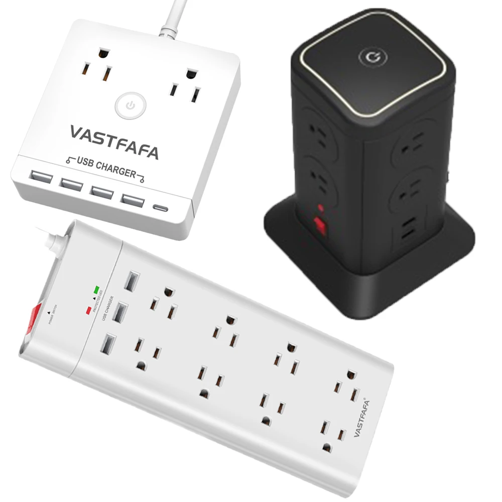 15A USA  flat plug bar ethernet network lan rj45 6-8 outlets tv guard Tower usb smart socket power strip surge protector