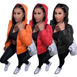 2021 fall and winter New Style Women Hooded FashionJecket Casual Solid Color Cotton Coat Windbreaker Bread Coat