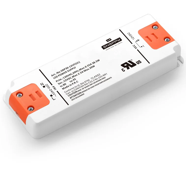 SNP30-12/24VF(USA)  RTS Input 108-132Vac 30w 12v24v 2.5A1.25A IP20 super slim constant voltage SNAPPY LED Driver for USA market