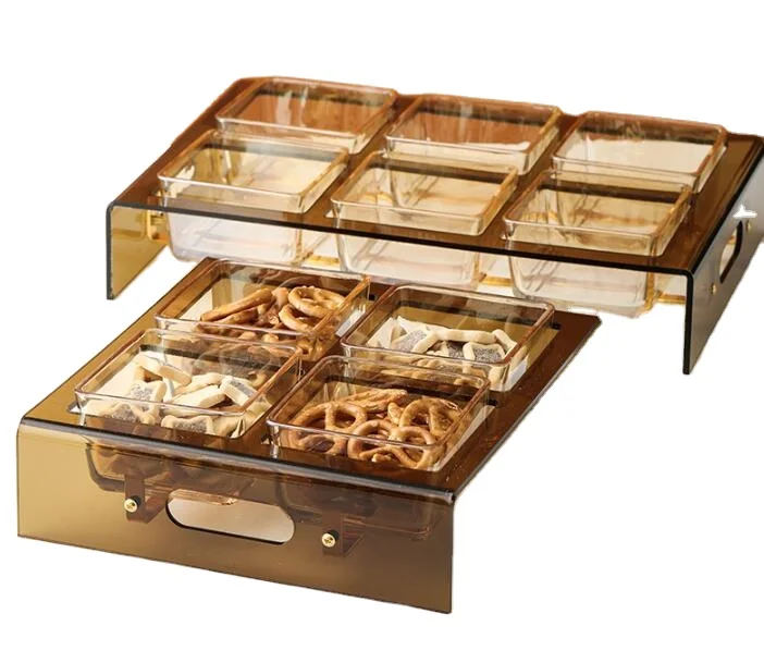 Factory Light luxury acrylic dry fruit box grid 2022 red fruit tray family living room tea table candy tray