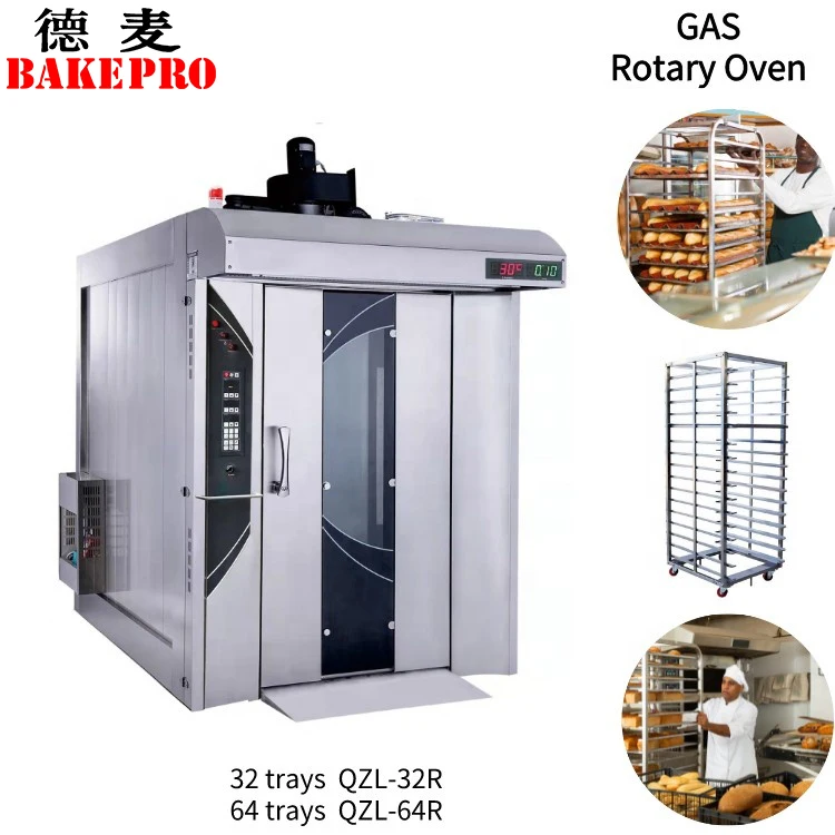 commercial baking equipment for baguette production line Diesel 32 10 tray rotary oven with 2 baking trolleys